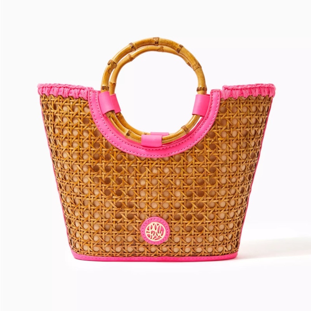 Lilly Pulitzer Woven Tan and Pink Mini Bag